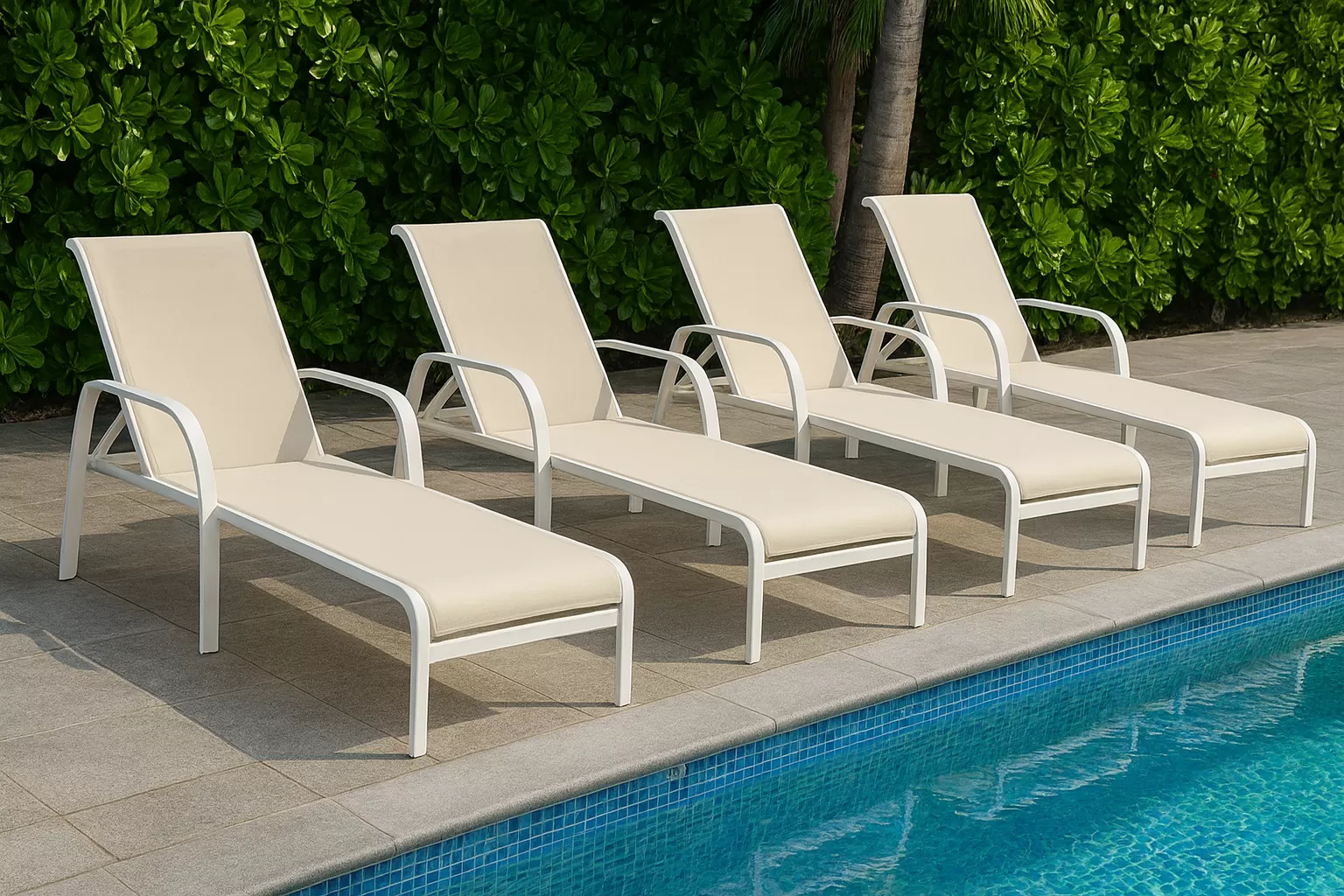 Kit com 2 Espreguiçadeiras para Piscina Summer - Alumínio Branco, Tela Sling Branco | Empilhável