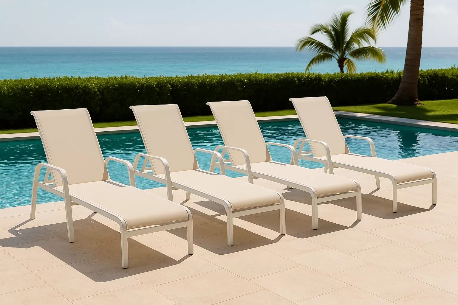Kit com 2 Espreguiçadeiras para Piscina Summer - Alumínio Branco, Tela Sling Branco | Empilhável
