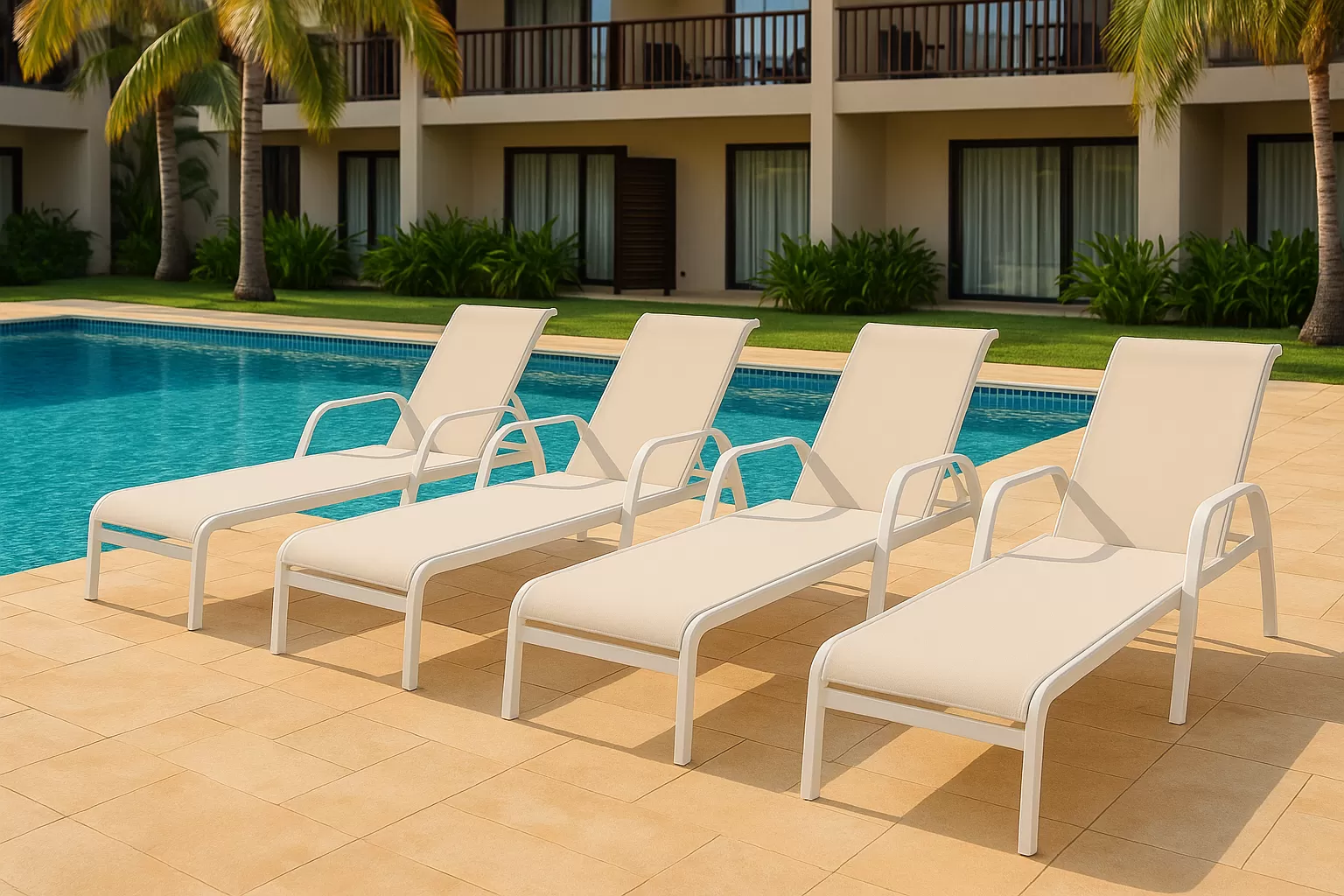 Kit com 2 Espreguiçadeiras para Piscina Summer - Alumínio Branco, Tela Sling Branco | Empilhável