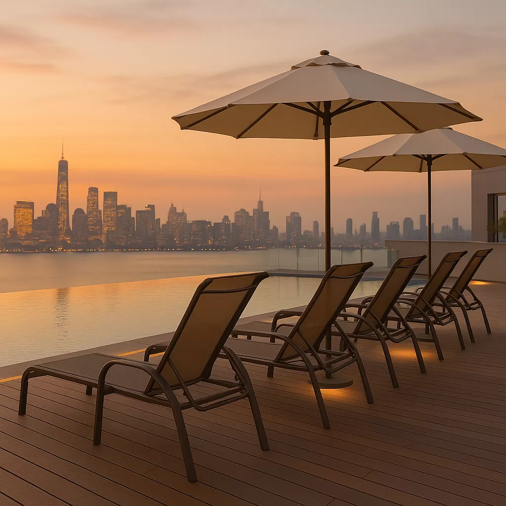 Kit com 2 Espreguiçadeiras para Piscina Summer - Alumínio Marrom, Tela Sling Marrom | Empilhável