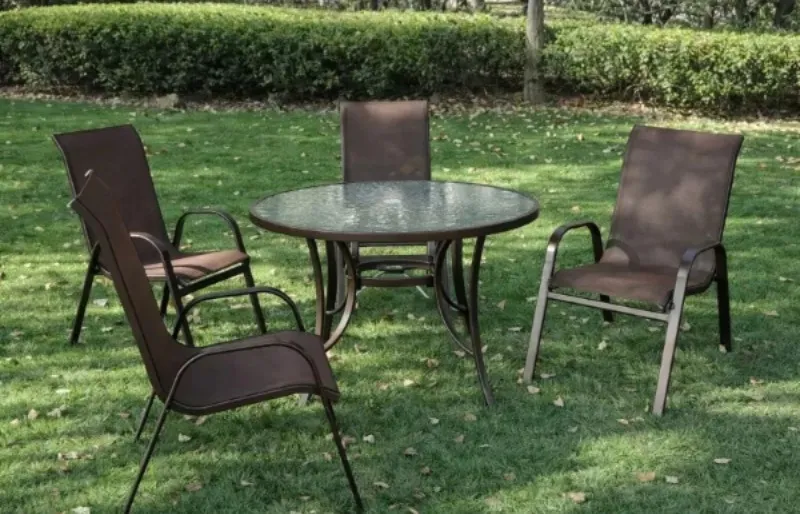 Conjunto Summer Alumínio Marrom - Mesa Redonda ø 1,05m + 4 Cadeiras Tela Sling - Excelente qualidade!