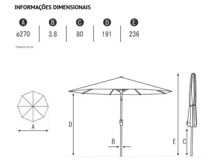 Ombrelone Summer - Central 2,70 m | Haste Marrom - Cobertura Marrom