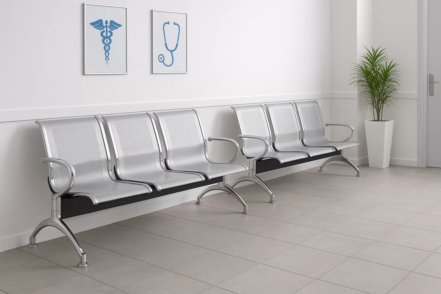 Longarina Aeroporto Charm 3 Lugares - Metálica Cromada | sem Estofado