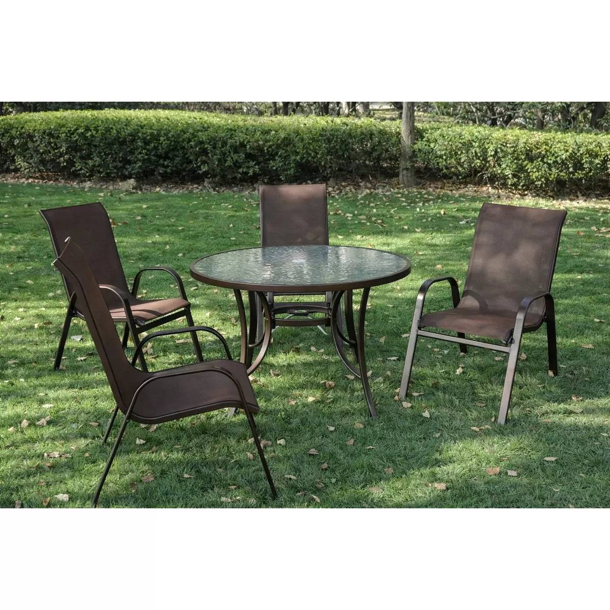 Mesa Summer - Estrutura Alumínio marrom | Tampo de vidro jateado