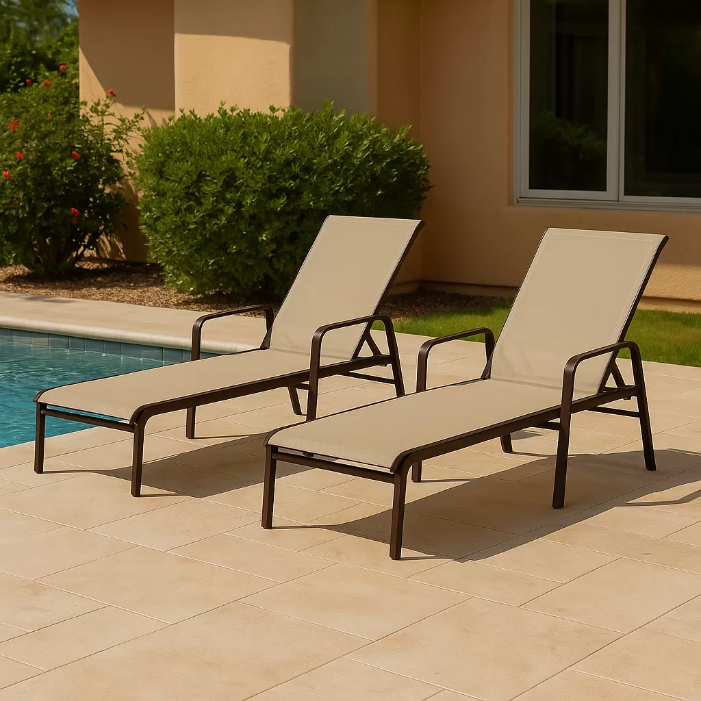 Espreguiçadeira para Piscina Summer - Alumínio Marrom, Tela Sling Bege | Empilhável