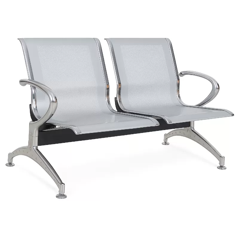 Longarina Aeroporto Charm 2 Lugares - Metálica Cromada - Estofada