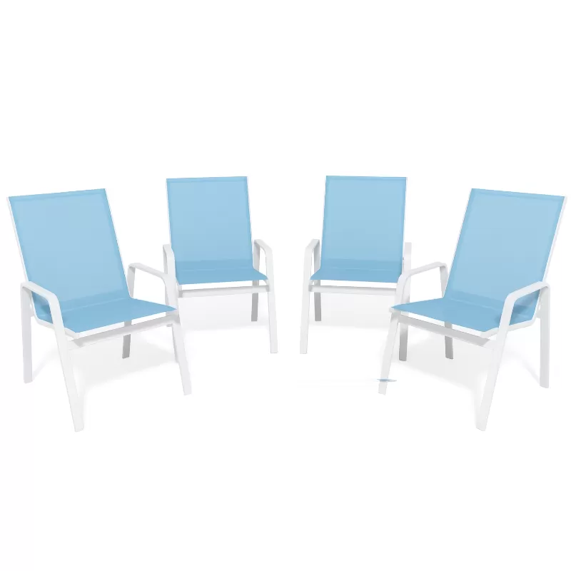 Kit com 4 Cadeiras para Piscina Summer - Alumínio Branco, Tela Sling Azul Claro | Empilhável