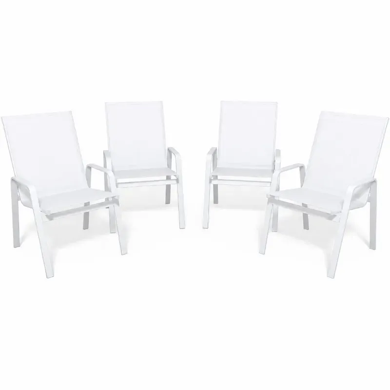 Kit Com 4 Cadeiras Para Piscina Summer - Alumínio Branco, Tela Sling Branco | Empilhável
