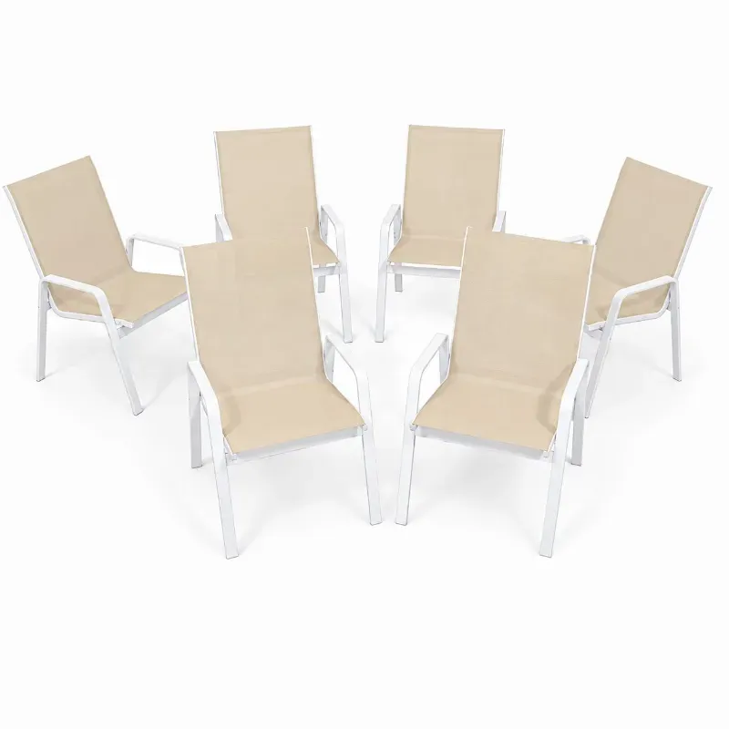 Kit 6 Com Cadeiras Para Piscina Summer - Alumínio Branco, Tela Sling Bege | Empilhável
