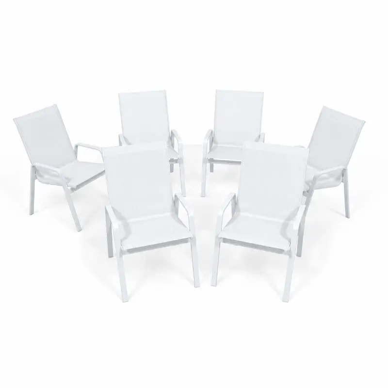 Kit 6 Com Cadeiras Para Piscina Summer - Alumínio Branco, Tela Sling Branca | Empilhável