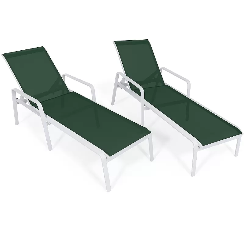 Kit com 2 Espreguiçadeiras para Piscina Summer - Alumínio Branco, Tela Verde Escuro | Empilhável