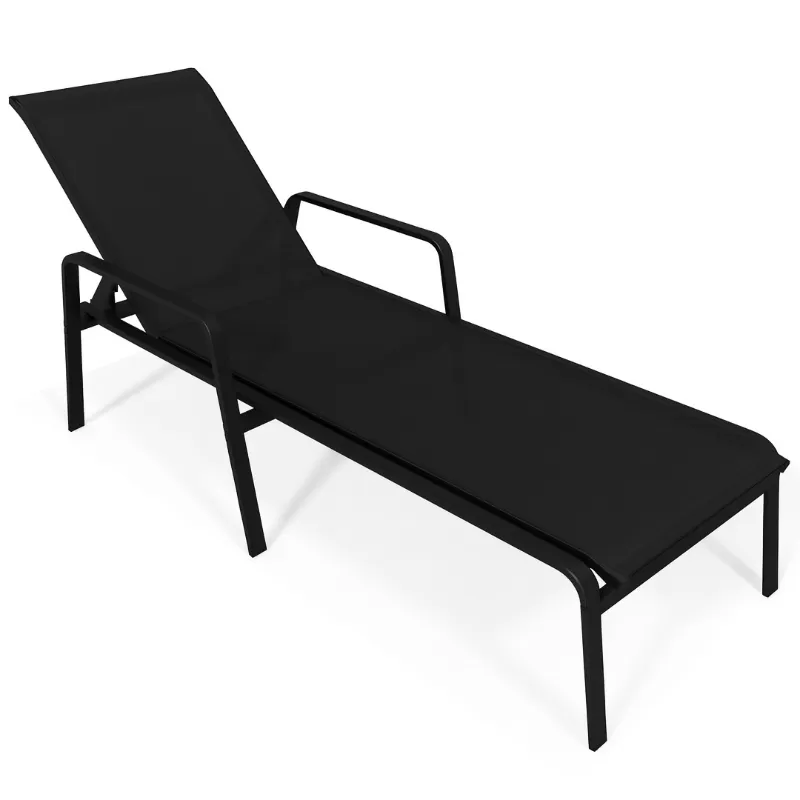 Espreguiçadeira Para Piscina Summer - Alumínio Preto, Tela Sling Preta | Empilhável