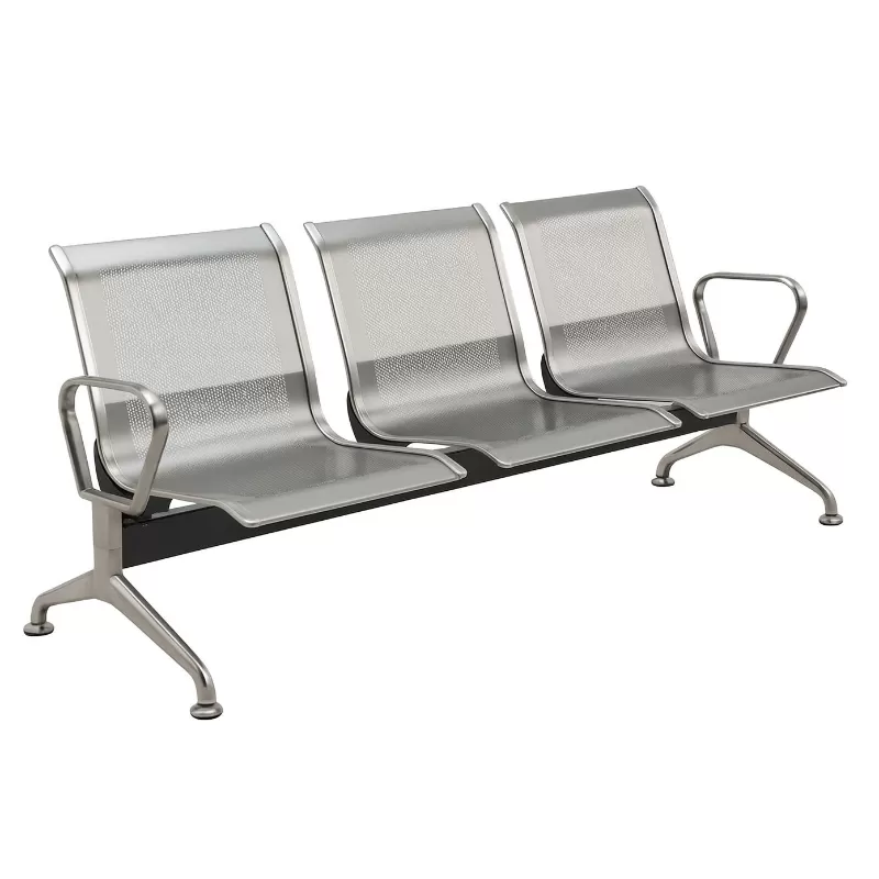 Longarina Aeroporto Premium Aço Inox 3 Lugares