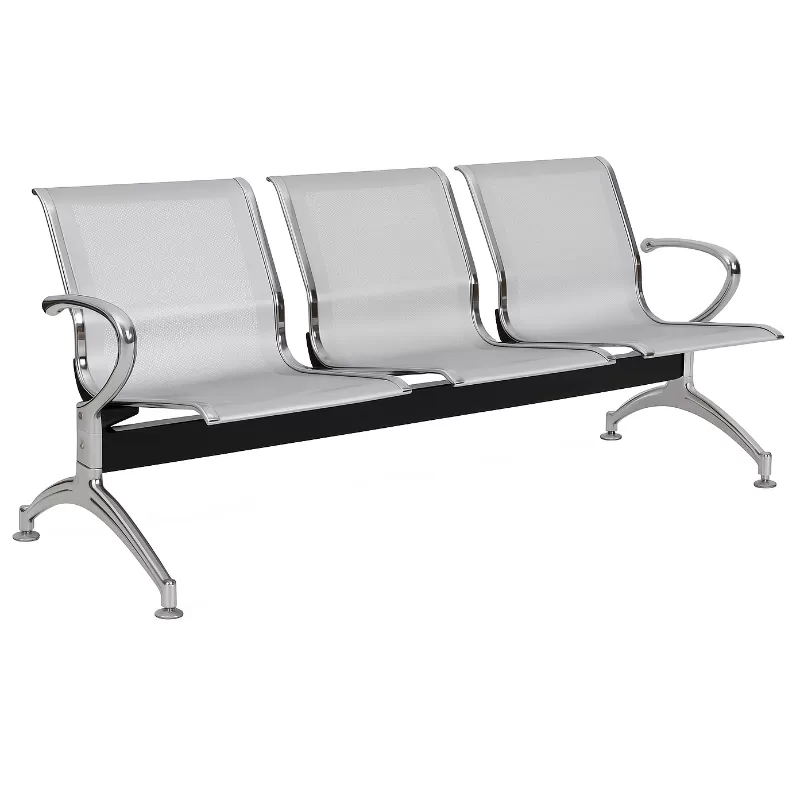 Longarina Aeroporto Charm 3 Lugares - Metálica Cromada | Sem Estofado