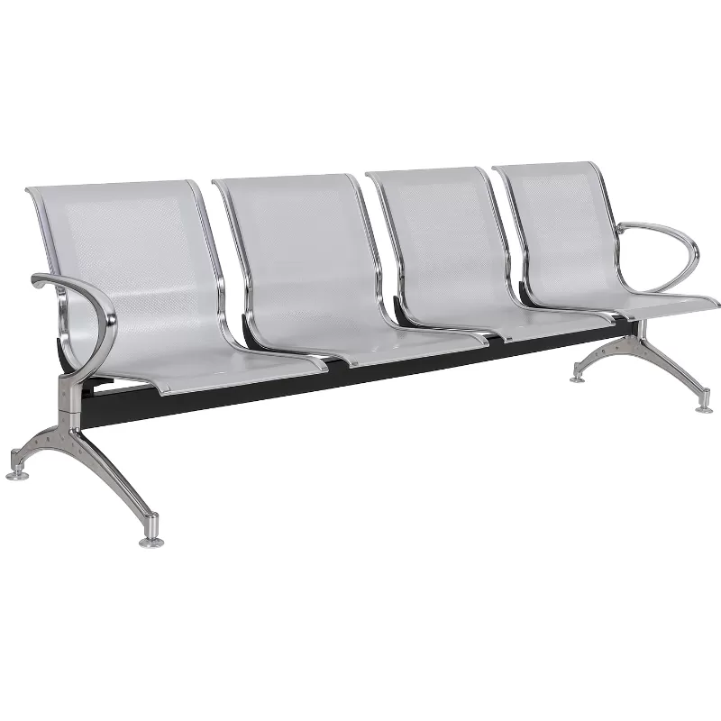 Longarina Aeroporto Charm 4 Lugares - Metálica Cromada | Sem Estofado