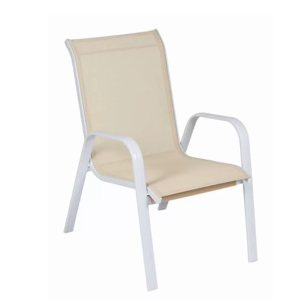 Cadeira Para Piscina Summer- Alumínio Branco, Tela Sling Bege Mesclado | Empilhável