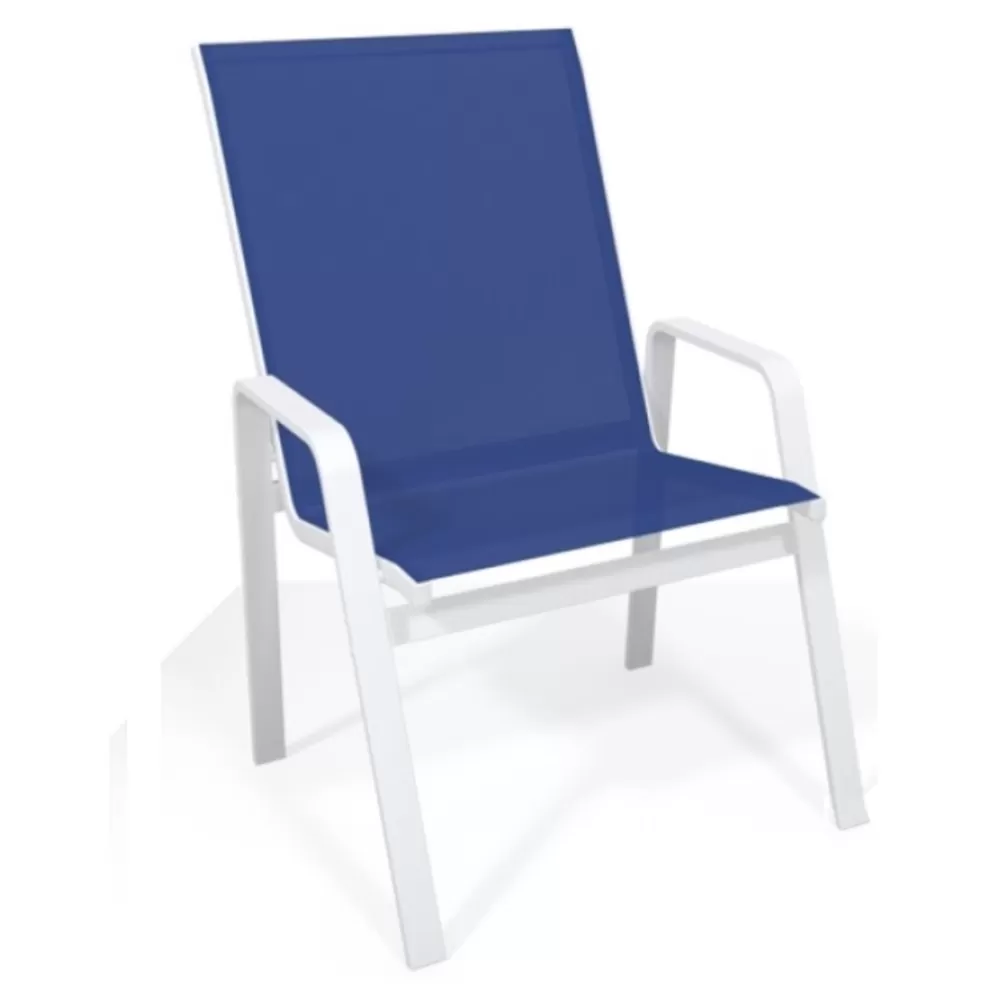Cadeira Para Piscina Summer - Alumínio Branco, Tela Sling Azul Escuro | Empilhável