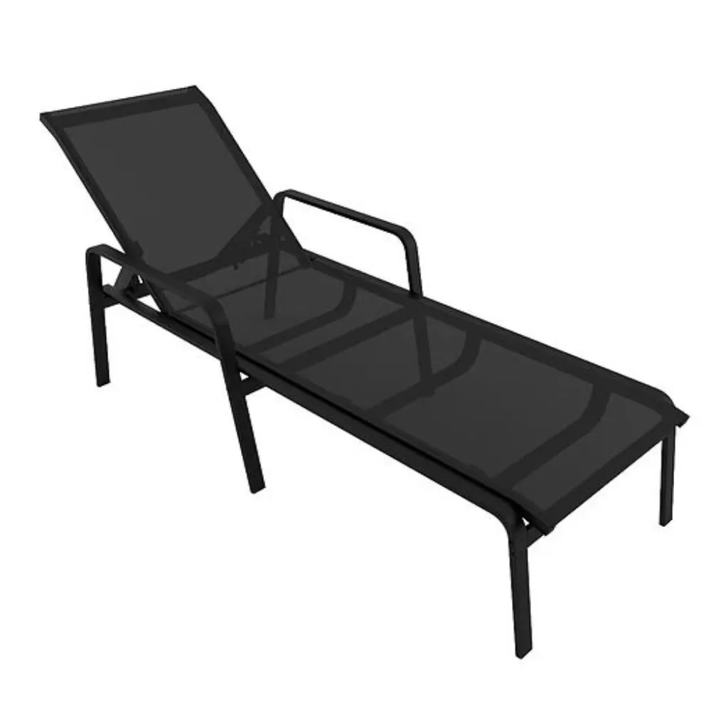 Espreguiçadeira para Piscina Summer - Alumínio Preto, Tela Sling Preta | Empilhável