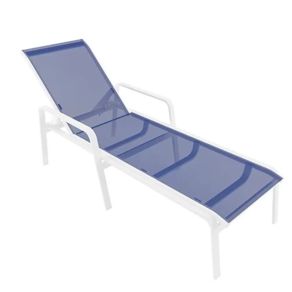 Espreguiçadeira Para Piscina Summer - Alumínio Branco, Tela Sling Azul Escuro | Empilhável