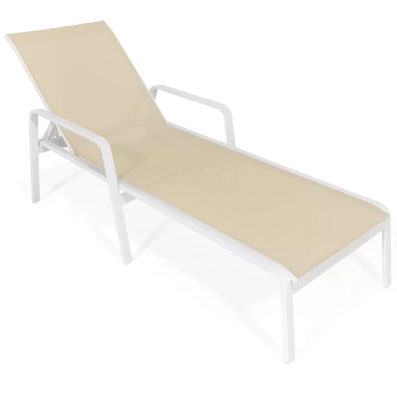 Espreguiçadeira Para Piscina Summer - Alumínio Branco, Tela Sling Bege Mesclado | Empilhável