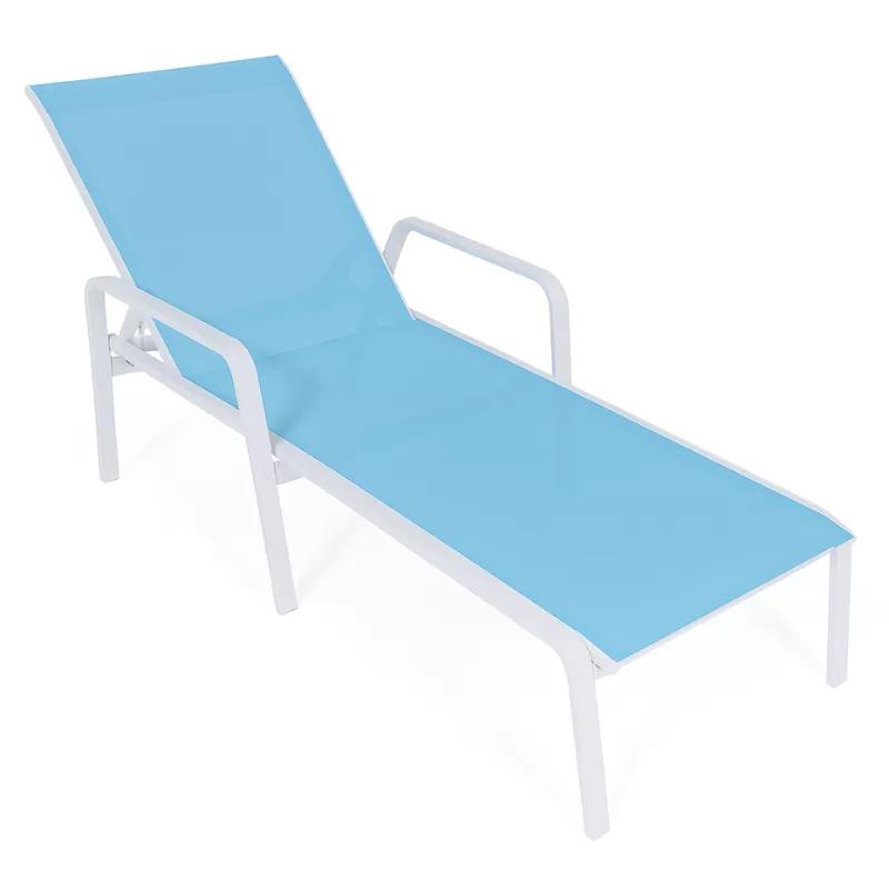 Espreguiçadeira Para Piscina Summer - Alumínio Branco, Tela Sling Azul Claro | Empilhável