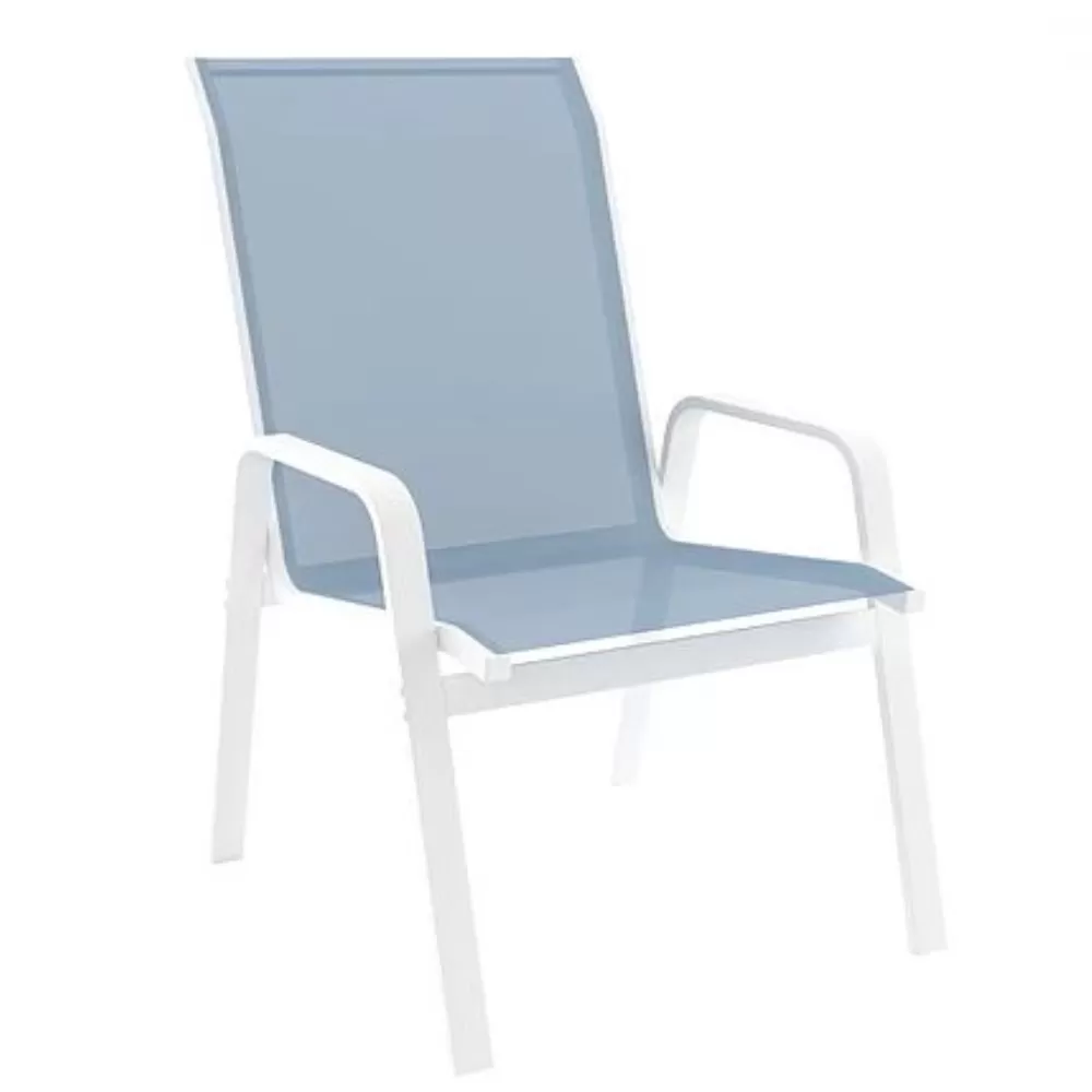 Cadeira Para Piscina Summer - Alumínio Branco, Tela Sling Azul Claro | Empilhável