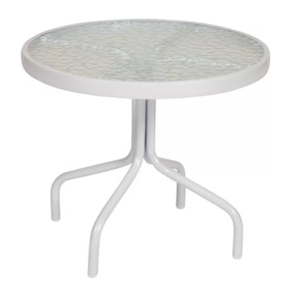 Mesa De Apoio/lateral Summer Em Alumínio Branco - Com Tampo De Vidro Jateado