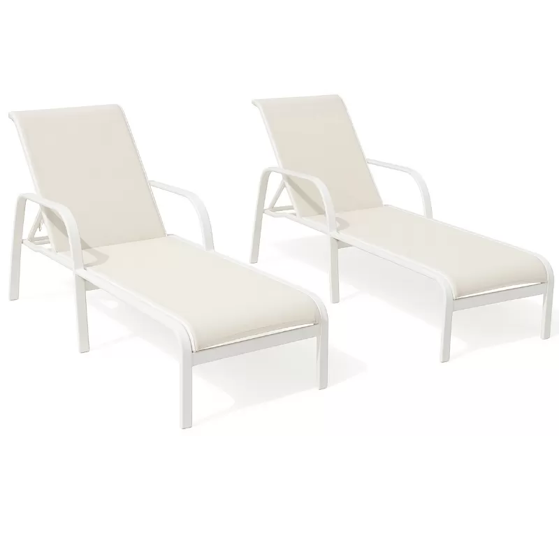 Kit Com 2 Espreguiçadeiras Para Piscina Summer - Alumínio Branco, Tela Sling Branco | Empilhável