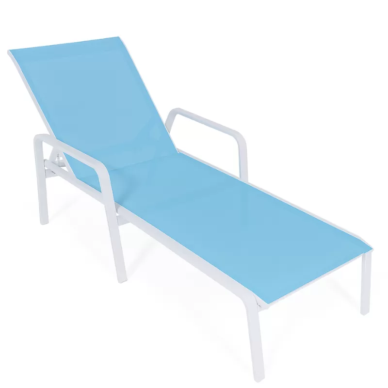 Espreguiçadeira Para Piscina Summer - Alumínio Branco, Tela Sling Azul Claro | Empilhável