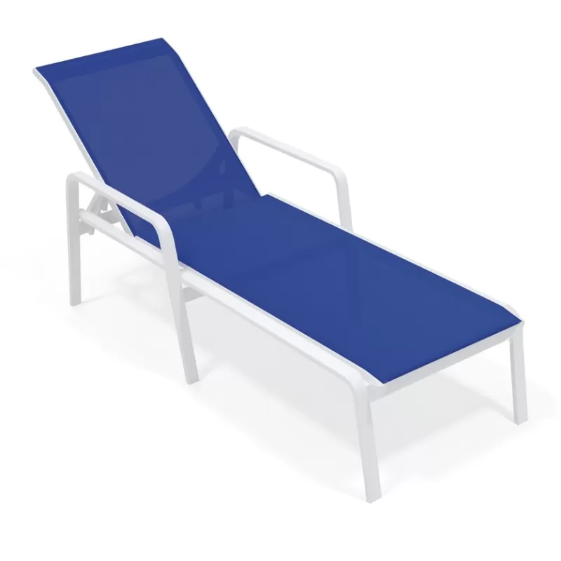 Espreguiçadeira Para Piscina Summer - Alumínio Branco, Tela Sling Azul Escuro | Empilhável