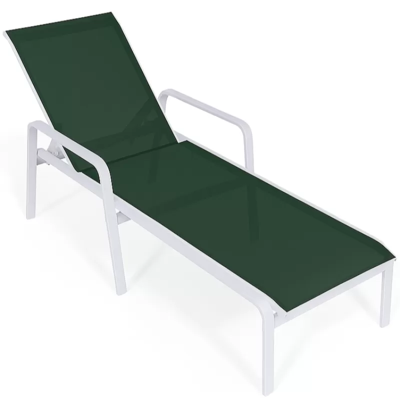Espreguiçadeira Para Piscina Summer - Alumínio Branco, Tela Sling Verde | Empilhável