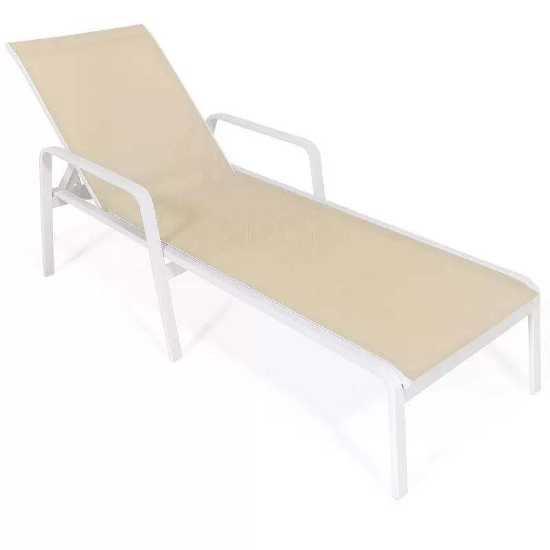 Espreguiçadeira Para Piscina Summer - Alumínio Branco, Tela Sling Bege Mesclado | Empilhável