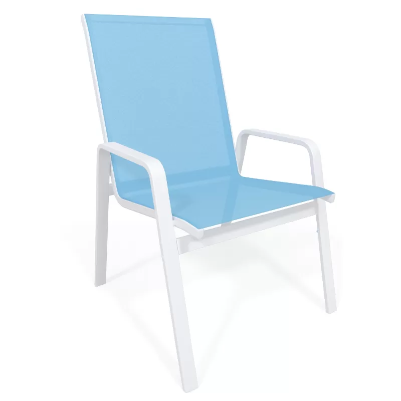 Cadeira Para Piscina Summer - Alumínio Branco, Tela Sling Azul Claro | Empilhável